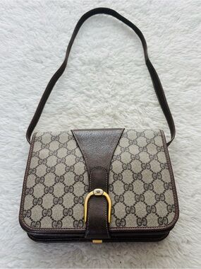 Gucci Vintage Supreme Pochette GG Brown/Beige PVC Leather Shoulder Bag